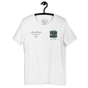 Camiseta de manga corta Push Harder de GamanZuyoi Leader's Collection color blanco parte delantera