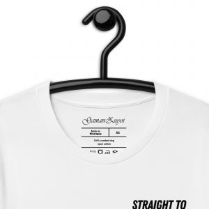 Camiseta de manga corta modelo Straight To The Top de GamanZuyoi Urban Collection color blanco detalle etiqueta interior
