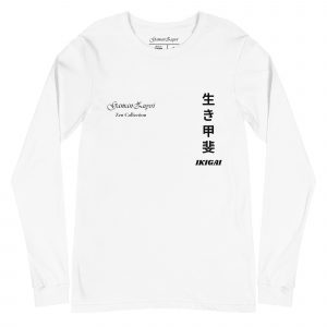 Camiseta manga larga modelo Ikigai de GamanZuyoi Zen Collection color blanco parte delantera