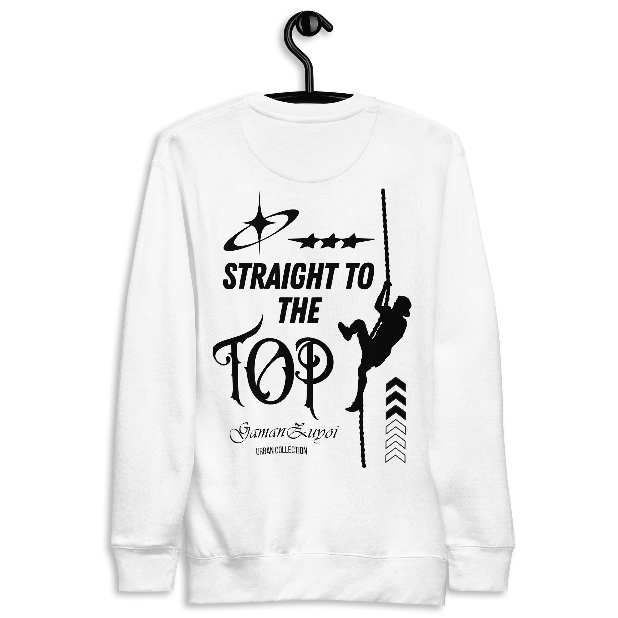 Sudadera sin capucha modelo Straight to the top de GamanZuyoi color blanco parte trasera