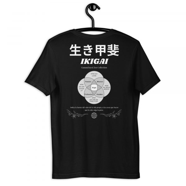 Camiseta manga corta modelo Ikigai de GamanZuyoi Zen Collection color negro parte trasera